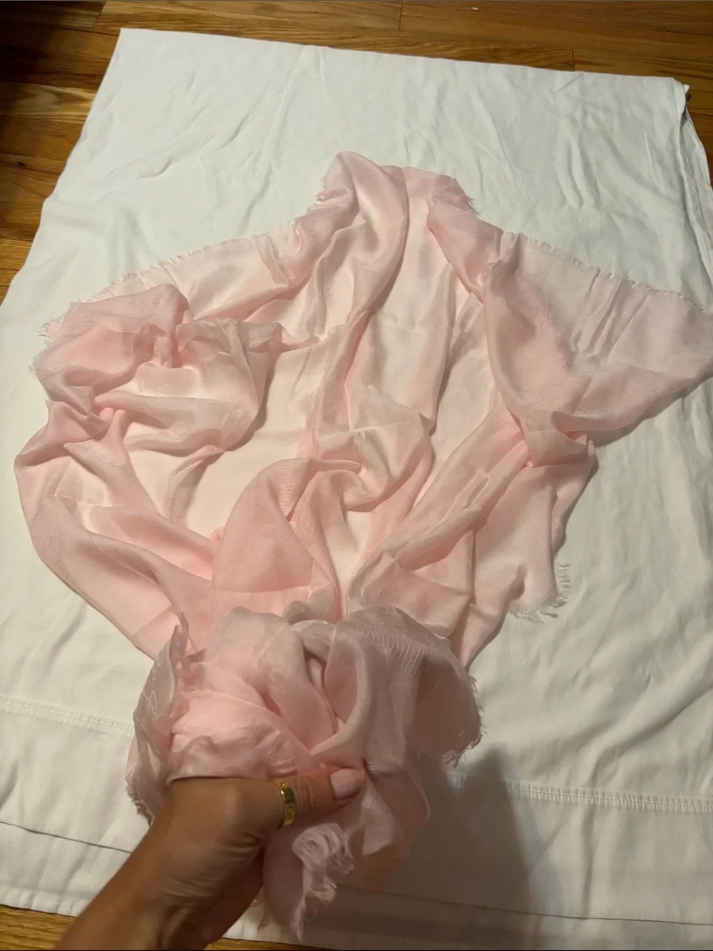 Gucci Light Pink Silk Blend Throw with Subtle Fringe